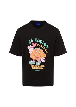 HUGO BLUE Koszulka męska - Nugotacos Mężczyźni Bawełna czarny nadruk ze sklepu vangraaf w kategorii T-shirty męskie - zdjęcie 177789011