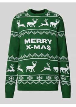 Sweter świąteczny z wyhaftowanym motywem i napisem model ‘XMAS’ ze sklepu Peek&Cloppenburg  w kategorii Swetry męskie - zdjęcie 177822824