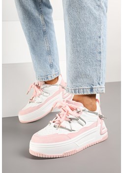 Biało-Różowe Sneakersy na Grubej Podeszwie Zdobione Cyrkoniami Neothra ze sklepu born2be.pl w kategorii Buty sportowe damskie - zdjęcie 177892454