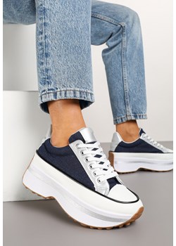 Granatowe Streetwearowe Sneakersy na Grubej Podeszwie z Tłoczeniami Hanivae ze sklepu born2be.pl w kategorii Buty sportowe damskie - zdjęcie 177892502