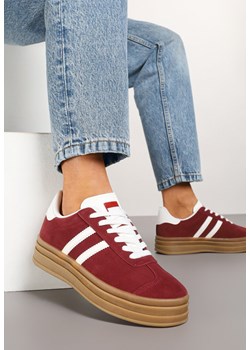 Bordowe Sneakersy na Platformie z Minimalistycznymi Przeszyciami Teritha ze sklepu born2be.pl w kategorii Buty sportowe damskie - zdjęcie 177892532