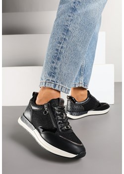 Czarne Sneakersy z Wkładką ze Skóry Naturalnej Zdobione Suwakiem Fihanor ze sklepu renee.pl w kategorii Buty sportowe damskie - zdjęcie 177892821