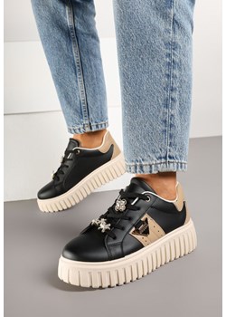 Czarne Sneakersy na Tłoczonej Platformie z Metalicznymi Ozdobami Eleanilia ze sklepu renee.pl w kategorii Buty sportowe damskie - zdjęcie 177892893