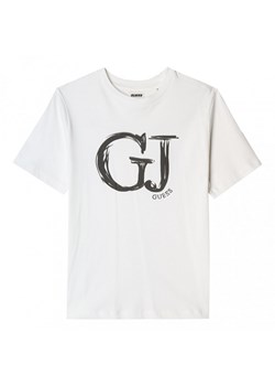 Damski t-shirt z nadrukiem Guess Sara - biały ze sklepu Sportstylestory.com w kategorii Bluzki damskie - zdjęcie 177893424