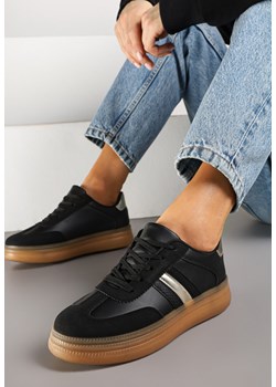 Czarne Sneakersy Tenisówki z Metalicznym Paskiem Hanalie ze sklepu born2be.pl w kategorii Buty sportowe damskie - zdjęcie 177898231