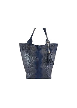 Modny worek skórzany - CROCO - Granatowy ze sklepu Barberinis w kategorii Torby Shopper bag - zdjęcie 177928103