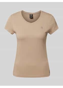 T-shirt z prążkowanym dekoltem w serek ze sklepu Peek&Cloppenburg  w kategorii Bluzki damskie - zdjęcie 177952881