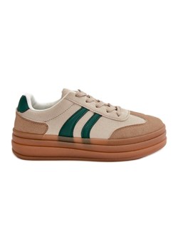 Sneakersy Damskie Na Platformie Beżowo-Zielone Nesonice beżowy ze sklepu ButyModne.pl w kategorii Buty sportowe damskie - zdjęcie 177973892