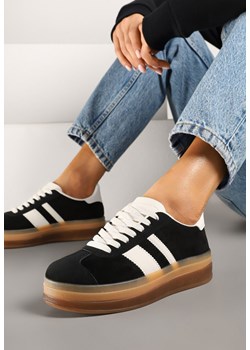 Czarne Sneakersy na Płaskiej Podeszwie z Ozdobnymi Paskami Velali ze sklepu renee.pl w kategorii Buty sportowe damskie - zdjęcie 178033202