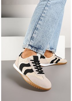 Beżowo-Czarne Sneakersy z Ozdobną Plecionką z Rafią Morloris ze sklepu renee.pl w kategorii Buty sportowe damskie - zdjęcie 178033274