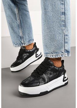 Czarne Sneakersy z Brokatowymi Zdobieniami na Platformie Deovirae ze sklepu renee.pl w kategorii Buty sportowe damskie - zdjęcie 178033310