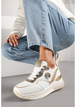 Biało-Złote Sneakersy z Metalicznymi Zdobieniami na Platformie Gonnella ze sklepu renee.pl w kategorii Buty sportowe damskie - zdjęcie 178033442