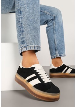 Czarne Płaskie Sneakersy Ozdobione Paskami Norili ze sklepu born2be.pl w kategorii Buty sportowe damskie - zdjęcie 178033672