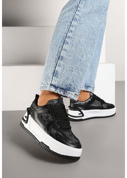 Czarne Sneakersy na Grubej Podeszwie Zdobione Brokatem Deorianis ze sklepu born2be.pl w kategorii Buty sportowe damskie - zdjęcie 178033774