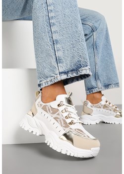 Biało-Beżowe Sneakersy w Steetwearowym Stylu na Tłoczonej Platformie Gonavielle ze sklepu renee.pl w kategorii Buty sportowe damskie - zdjęcie 178046163