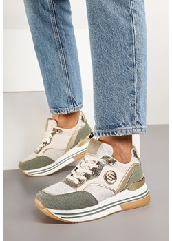 Beżowo-Zielone Sneakersy z Metalicznymi Zdobieniami na Platformie Gonnella ze sklepu renee.pl w kategorii Buty sportowe damskie - zdjęcie 178046181