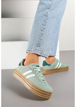 Jasnozielone Sneakersy na Platformie z Minimalistycznymi Przeszyciami Teritha ze sklepu born2be.pl w kategorii Buty sportowe damskie - zdjęcie 178046303