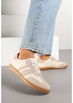 Beżowo-Białe Sneakersy Tenisówki z Ozdobnymi Paskami Danavin ze sklepu born2be.pl w kategorii Buty sportowe damskie - zdjęcie 178048131