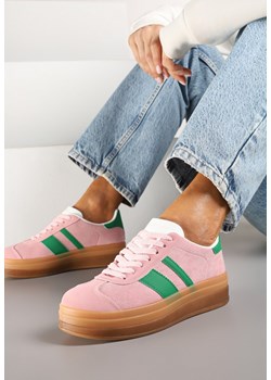Różowo-Zielone Płaskie Sneakersy Ozdobione Paskami Norili ze sklepu born2be.pl w kategorii Buty sportowe damskie - zdjęcie 178050973