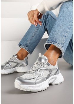 Srebrne Sneakersy z Geometrycznym Zdobieniem Leanielis ze sklepu born2be.pl w kategorii Buty sportowe damskie - zdjęcie 178051201