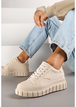 Beżowe Sneakersy Vices na Grubej Podeszwie z Geometryczną Aplikacją Leanae ze sklepu born2be.pl w kategorii Buty sportowe damskie - zdjęcie 178051234