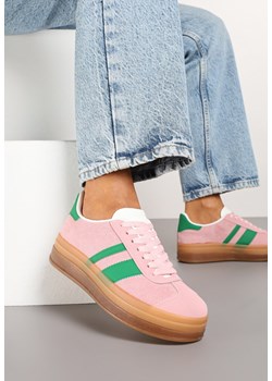 Różowo-Zielone Sneakersy na Płaskiej Podeszwie z Ozdobnymi Paskami Velali ze sklepu renee.pl w kategorii Buty sportowe damskie - zdjęcie 178051291
