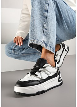 Biało-Czarne Sneakersy na Platformie z Paskiem z Cyrkonii Aneolin ze sklepu renee.pl w kategorii Buty sportowe damskie - zdjęcie 178051421