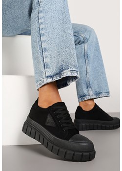 Czarne Sneakersy Vices na Platformie z Ozdobą i Napisem Leawen ze sklepu renee.pl w kategorii Buty sportowe damskie - zdjęcie 178051582