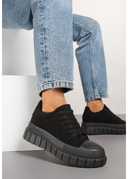 Czarne Sneakersy Vices na Platformie z Tłoczeniem Ozdobione Perforacją Leaniael ze sklepu renee.pl w kategorii Buty sportowe damskie - zdjęcie 178068260