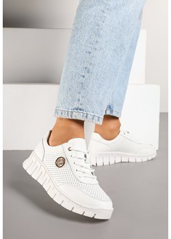 Białe Skórzane Sneakersy z Metaliczną Ozdobą i Skórzaną Wkładką Milothra ze sklepu renee.pl w kategorii Buty sportowe damskie - zdjęcie 178070831