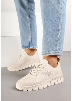 Beżowe Skórzane Sneakersy z Perforacją i Skórzaną Wkładką Galzedis ze sklepu born2be.pl w kategorii Buty sportowe damskie - zdjęcie 178091203