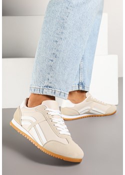 Beżowe Sneakersy w Stylu Kultowych Tenisówek z Ozdobnymi Przeszyciami Vellexia ze sklepu born2be.pl w kategorii Buty sportowe damskie - zdjęcie 178102593
