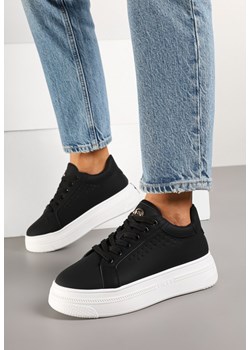 Czarne Sneakersy Vices na Grubej Podeszwie z Perforacją i Napisem Nonadwin ze sklepu born2be.pl w kategorii Buty sportowe damskie - zdjęcie 178119491