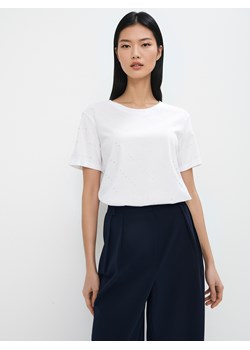 Mohito - Bawełniany t-shirt z dżetami - biały ze sklepu Mohito w kategorii Bluzki damskie - zdjęcie 178127252