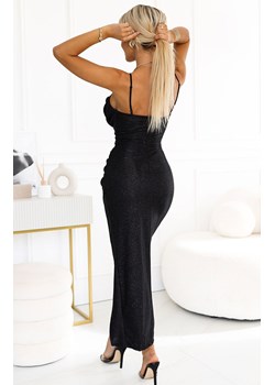 Błyszcząca drapowana sukienka długa czarna 563-2 Cosima, Kolor czarny, Rozmiar one size, NUMOCO BASIC ze sklepu Intymna w kategorii Sukienki - zdjęcie 178138950