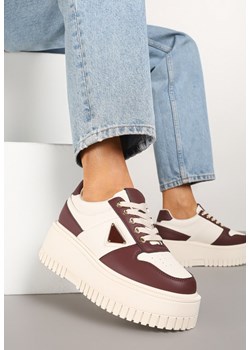 Beżowo-Bordowe Sneakersy na Platformie z Tłoczeniem Halinea ze sklepu renee.pl w kategorii Buty sportowe damskie - zdjęcie 178146920