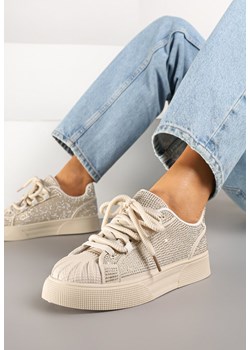 Beżowe Sneakersy z Ozdobnym Tłoczeniem i Cyrkoniami Dorreia ze sklepu renee.pl w kategorii Buty sportowe damskie - zdjęcie 178146932