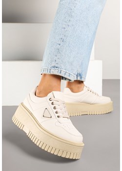 Beżowe Sneakersy na Platformie z Tłoczeniem Halinea ze sklepu renee.pl w kategorii Buty sportowe damskie - zdjęcie 178148731