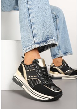Czarne Sneakersy na Grubej Podeszwie z Cyrkoniami i Metalicznymi Ozdobami Tawiela ze sklepu born2be.pl w kategorii Buty sportowe damskie - zdjęcie 178150424