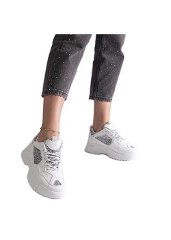 Białe sneakersy damskie z brokatowymi wstawkami ze sklepu ButyModne.pl w kategorii Buty sportowe damskie - zdjęcie 178153153