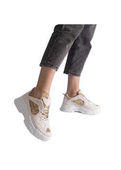 Beżowe sneakersy damskie z brokatowymi wstawkami beżowy ze sklepu ButyModne.pl w kategorii Buty sportowe damskie - zdjęcie 178153154