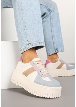 Beżowo-Niebieskie Sneakersy Typu Tenisówki na Żłobionej Platformie Lorreia ze sklepu renee.pl w kategorii Buty sportowe damskie - zdjęcie 178157782