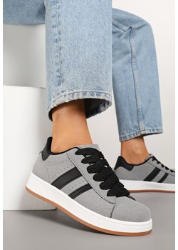 Szare Sneakersy na Niskiej Platformie z Naszywkami Flordexia ze sklepu renee.pl w kategorii Buty sportowe damskie - zdjęcie 178157851
