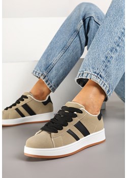 Beżowe Sneakersy na Niskiej Platformie z Naszywkami Flordexia ze sklepu renee.pl w kategorii Buty sportowe damskie - zdjęcie 178157854