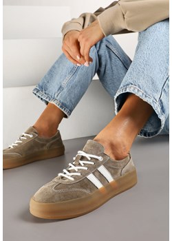 Ciemnobeżowe Skórzane Sneakersy w Stylu Kultowych Tenisówek Rerionelle ze sklepu born2be.pl w kategorii Buty sportowe damskie - zdjęcie 178159293