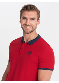 Koszulka męska polo z kontrastowymi elementami - czerwona V4 S1634 ze sklepu ombre w kategorii T-shirty męskie - zdjęcie 178162720