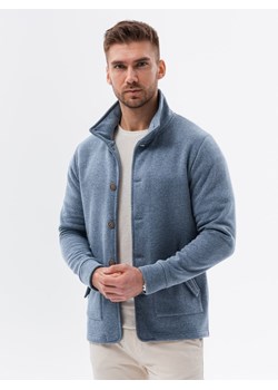 Bluza męska zapinana na guziki ze stójką - jasnoniebieska V5 OM-SSZP-22FW-013 ze sklepu ombre w kategorii Bluzy męskie - zdjęcie 178163072