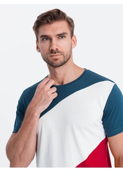T-shirt męski bawełniany trzykolorowy - niebiesko/czerwony V6 S1627 ze sklepu ombre w kategorii T-shirty męskie - zdjęcie 178163123