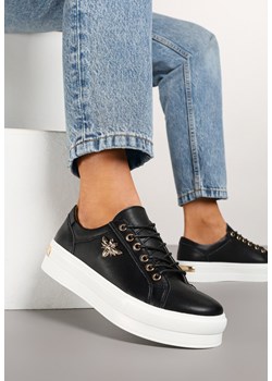 Biało-Czarne Sneakersy ze Skóry na Grubej Podeszwie z Metaliczną Ozdobą Orlianse ze sklepu born2be.pl w kategorii Buty sportowe damskie - zdjęcie 178165041