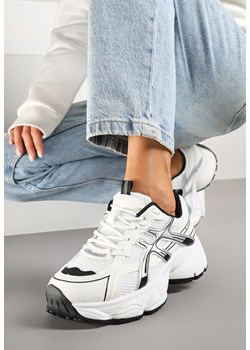 Biało-Czarne Sneakersy na Platformie z Tłoczeniem i Ozdobnymi Paskami Tatormira ze sklepu renee.pl w kategorii Buty sportowe damskie - zdjęcie 178166264